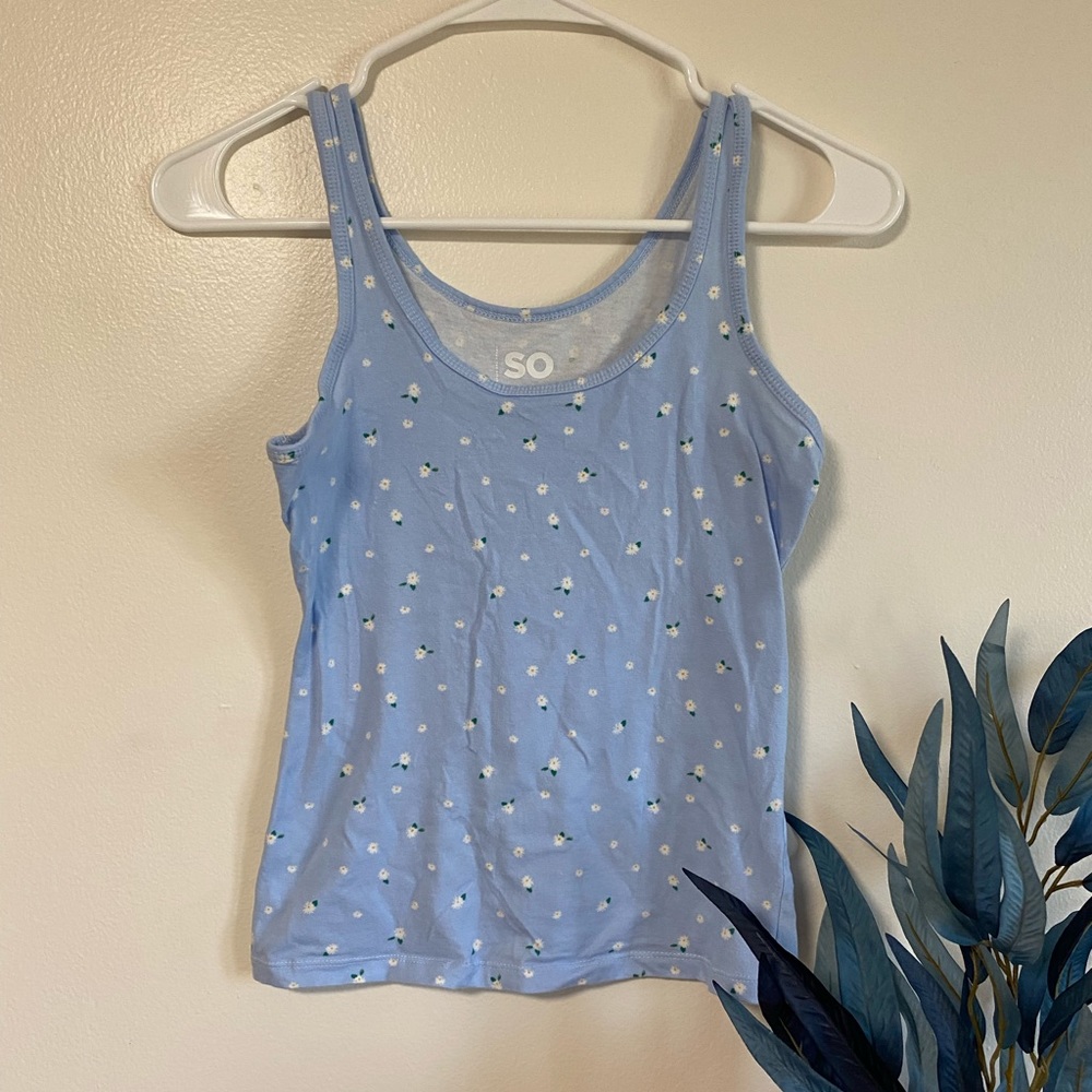Flowery Blue Tank Top